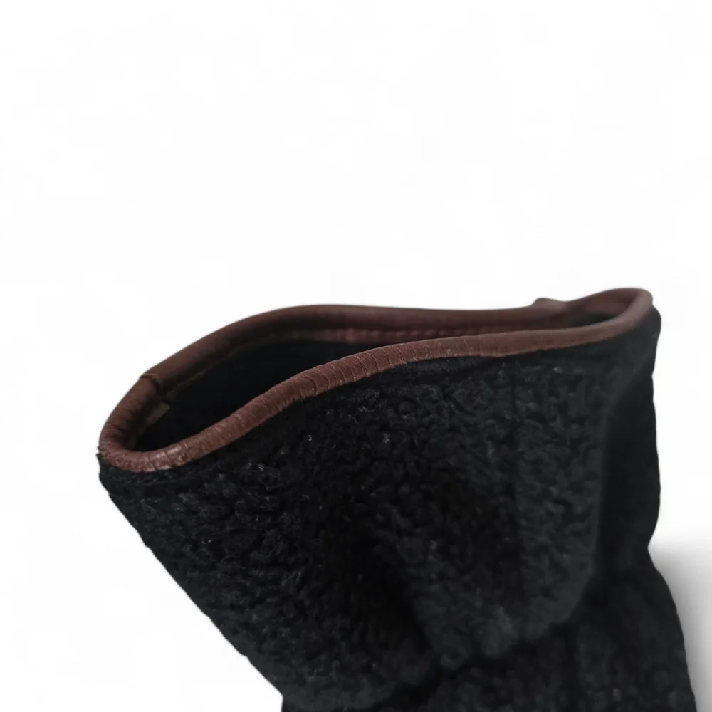 Vintage Polo Sport Ralph Lauren Fleece Gloves Leather Buckle Black Y2K
